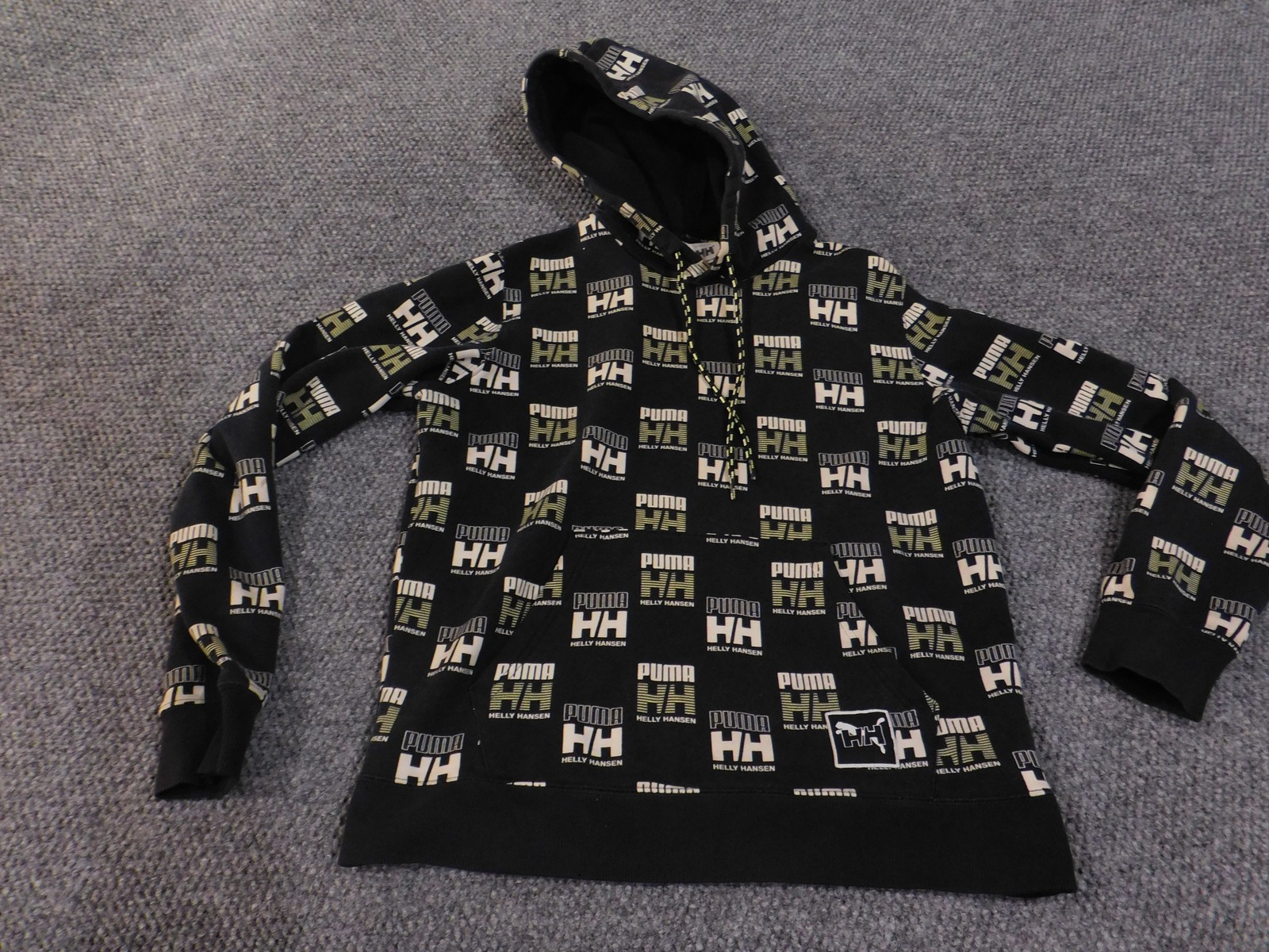 Puma Helly Hansen Sudadera con Capucha Para Hombre Pequeña Negra Estampado Completo Pullover Ropa de Calle