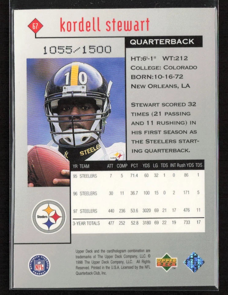 Kordell Stewart 1998 Upper Deck Black Diamond Rookie Edition #67 Triple /1500 - Image 2 of 2