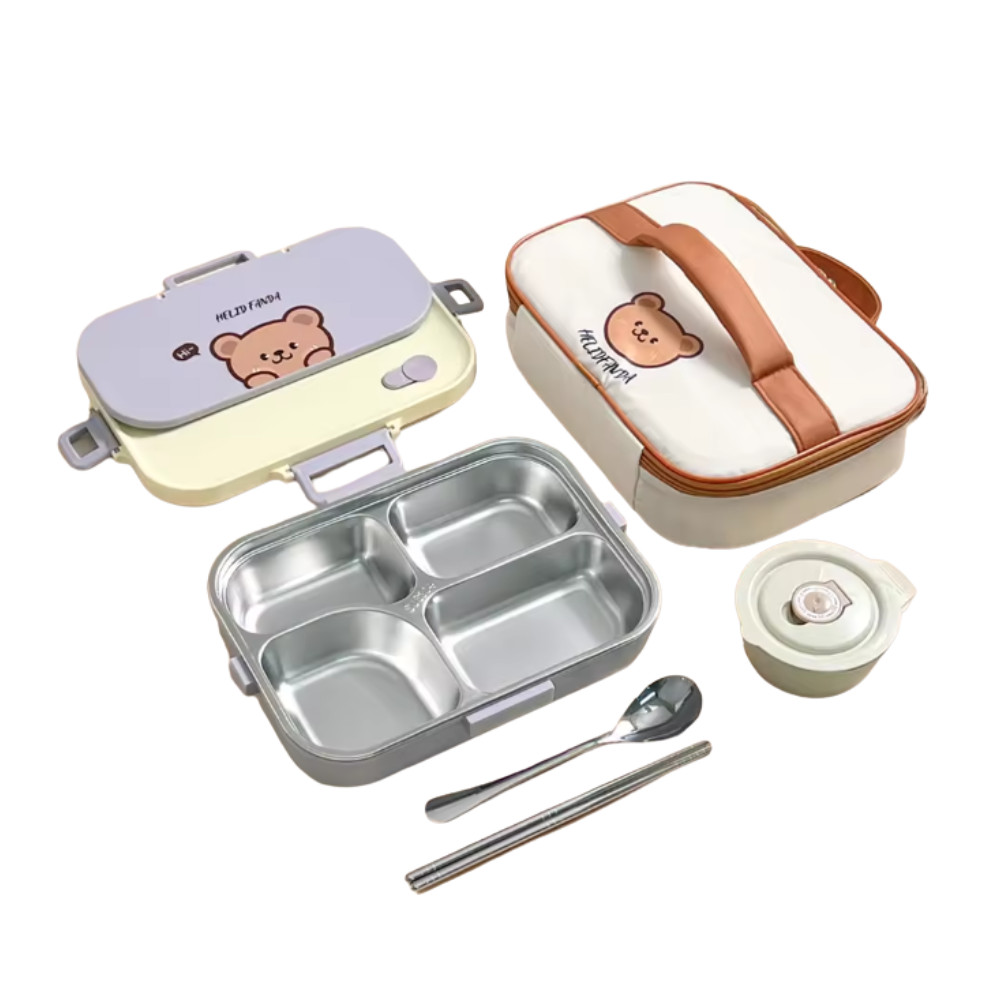 WORTHBUY 304 Edelstahl Brotdose mit 4 Gittern und Schüssel & Besteckset