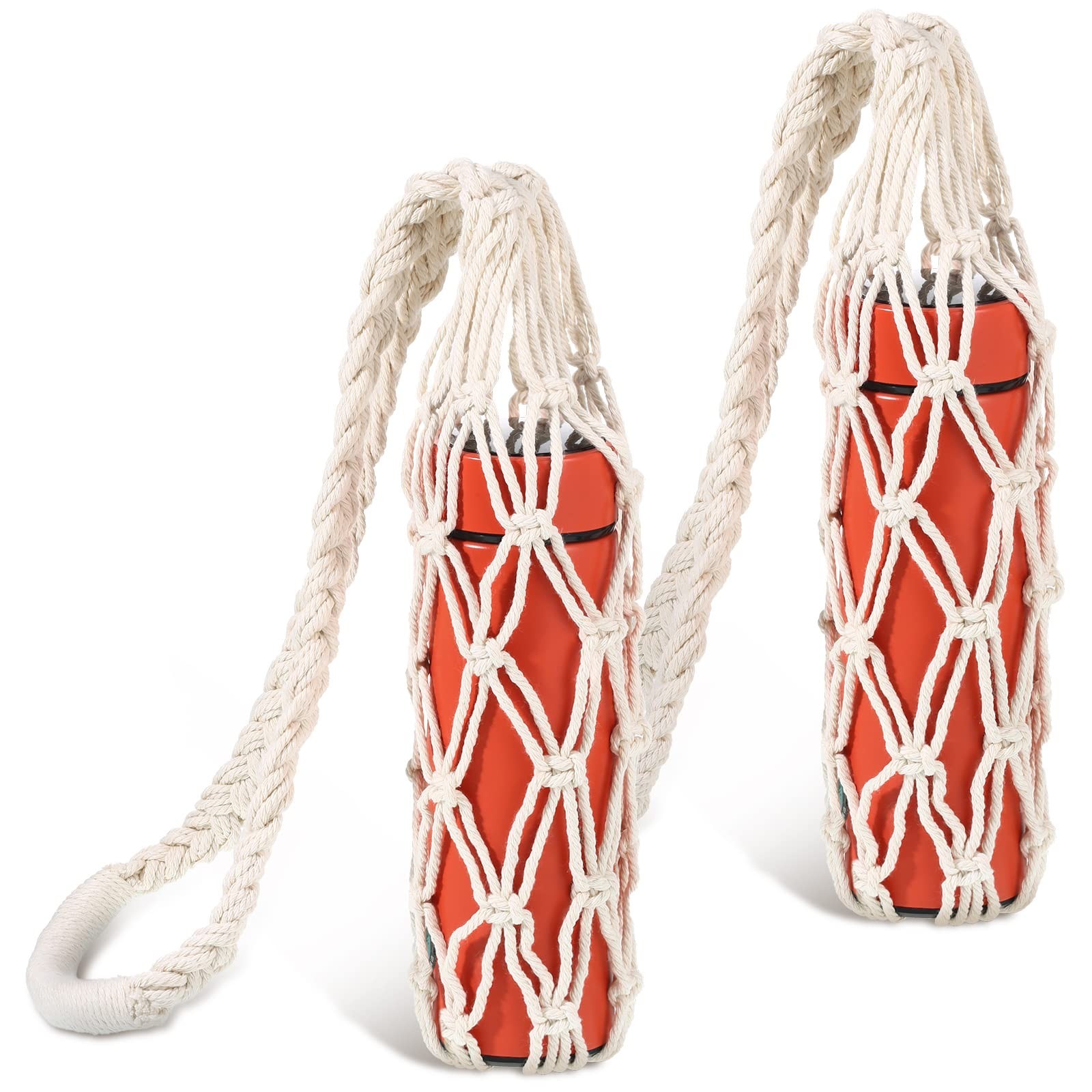 Lothee 2 Pcs Macrame Water Bottle Carrier Cotton Water Bottle Bag Long Strap ...