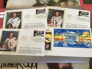 NASA & APOLLO STAMPS ASTRONAUT ISSUE SILK FIRST DAY COVER BUNDLE APOLLO 11