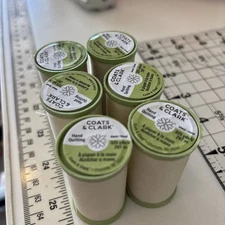 LOT OF 6 COATS & CLARK COTTON WRAPPED POLY QUILTING THREAD NATURAL 325 YDS EA