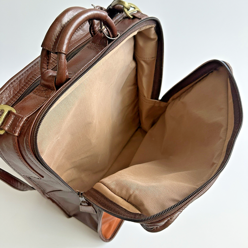 Vintage LAND Orange Brown Leather Messenger Laptop Travel Shoulder Bag Colombia - Picture 9 of 18