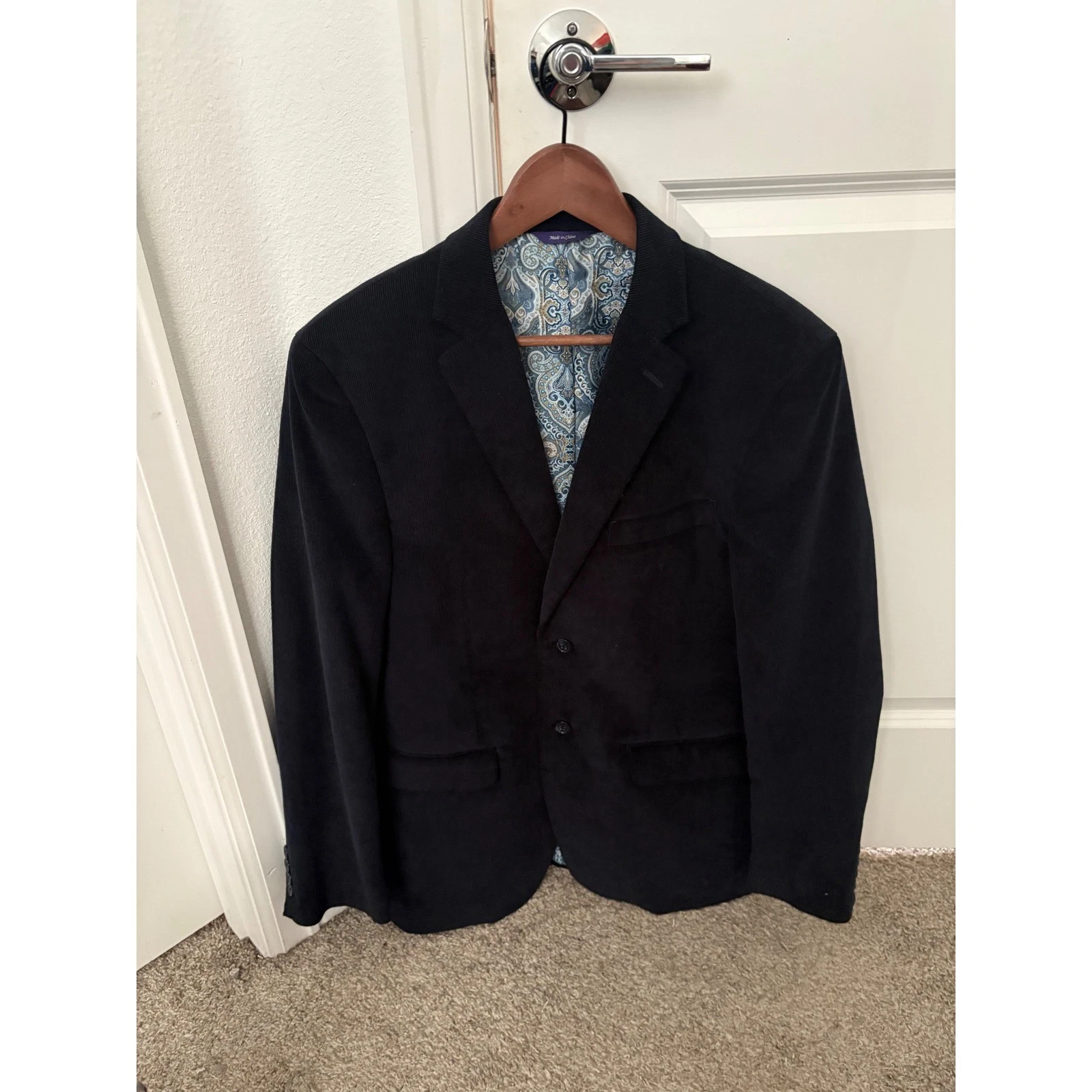 Alain Flusser Corduroy Navy Blue Medium Blazer Jacket Paisley Lined Menswear
