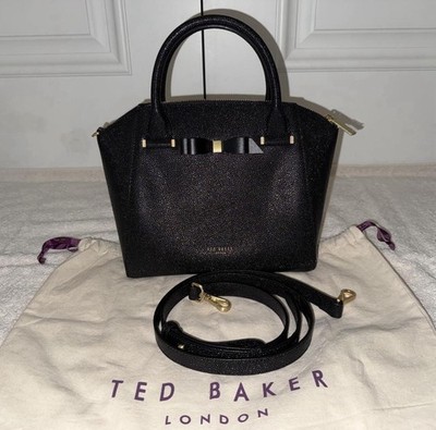 Ted Baker Women s Black Medium Satchel Bow Accent Zip w Detachable Strap Dust