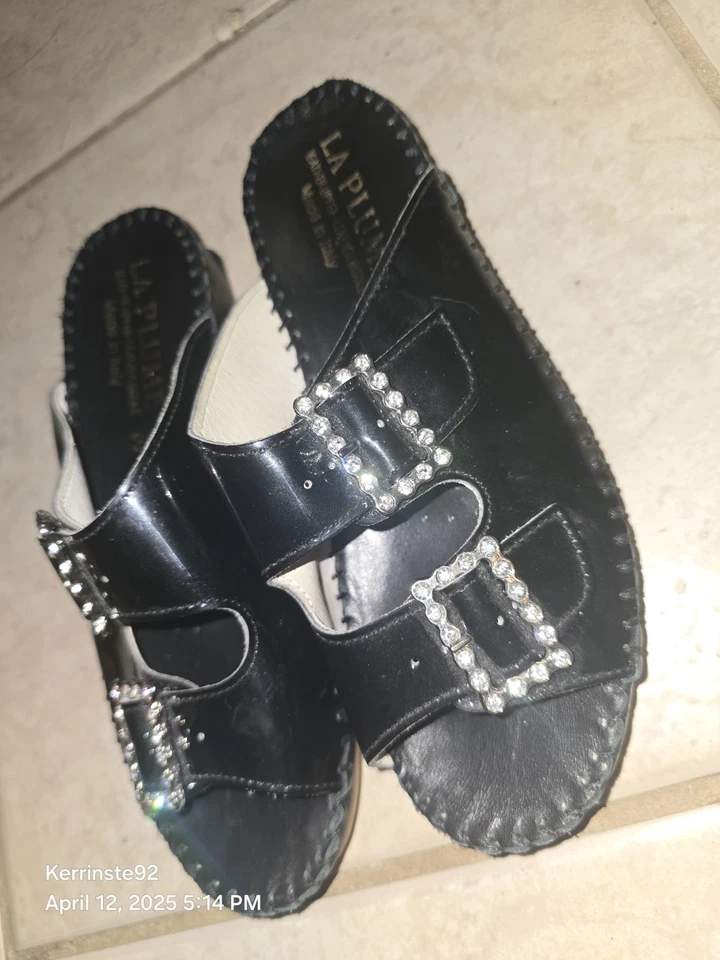 Sandalias para mujer La Plume Jen negras charol estrás hebilla zapatos 36/6 Foto 2 de 4