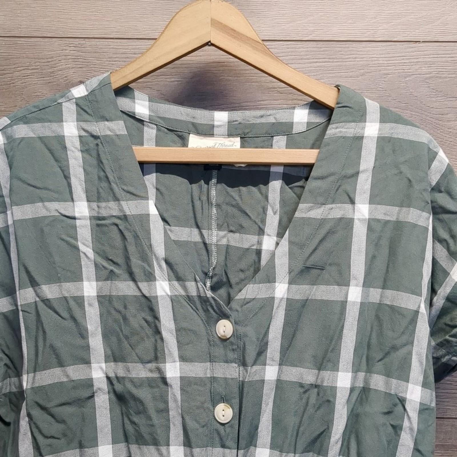 Universal Thread Olive Plaid Button-Down Shirt Wo… - image 2