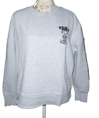 Puma Peanuts Peppels Stickerei Pullover grau Damen Rundhals LANGARM Sweatshirt L