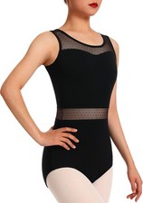 Womens Dance Leotards for Ballet Tank Mesh Hollow Waist Water Drop Back23607-...