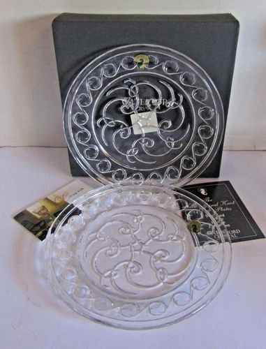 Waterford Society Crystal CELTIC KNOT 2002 2 Luncheon Plates 8" Ireland