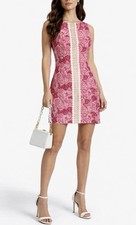 Talbots Pink Paisley Jacquard Sheath Dress Crochet Trim Sleeveless Size 4