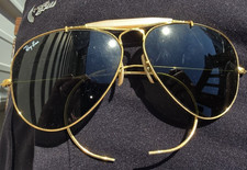 Ray-Ban Vintage Aviator Sunglasses Gold Metal Frame Black Glass Lenses Men