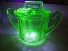 Vintage Double Handle w Lid Green Depression Glass Sugar Bowl 3 1/4"H x 3 1/2"