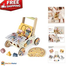Wooden Baby Walker with Rubber Wheels Montessori Push Toy for 12