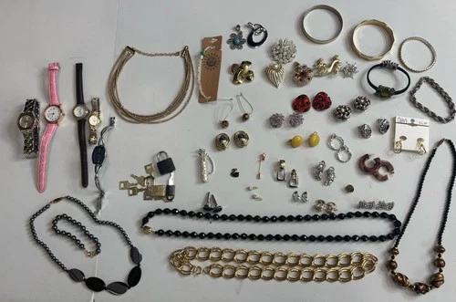 Vintage & Modern Costume Jewelry Lot Necklaces Earrings Bracelets Watches