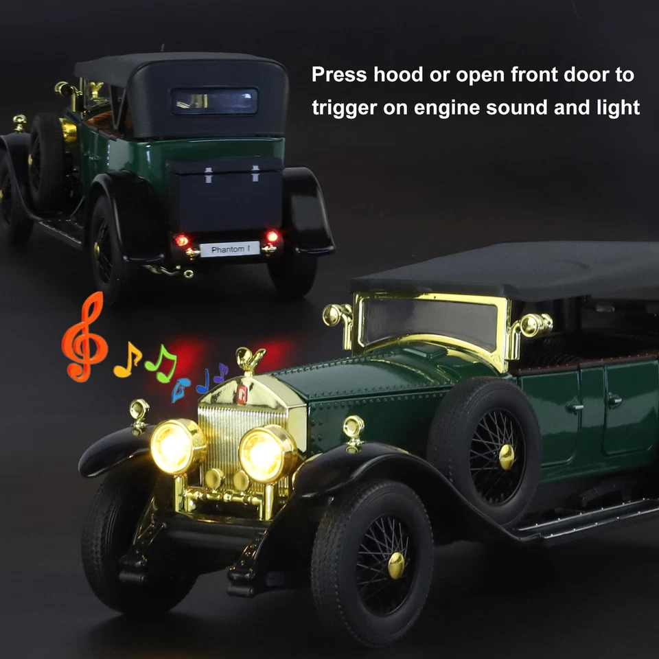 1/24 Rolls-Royce Phantom Vintage Car Diecast Model Toy w/ Sound Light Toy Gift - Image 4 of 4