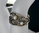 Vintage PZ Israel Sterling Silver 925 Double Pearl Filigree Statement Ring Sz 8