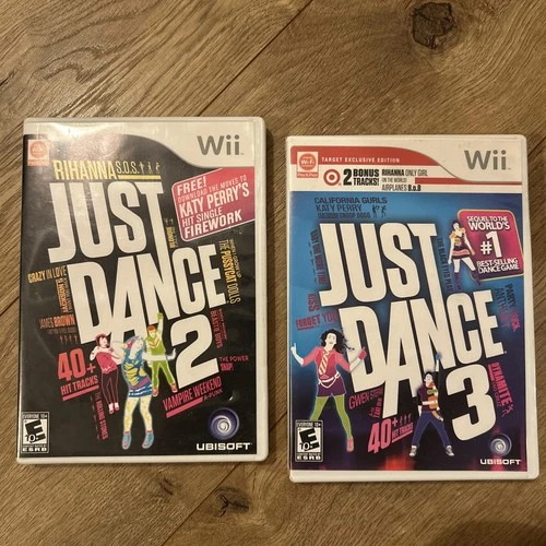 Just Dance 2 and Just Dance 3 (Nintendo Wii 2010, 2011) Disks, Cases, 1 Manual