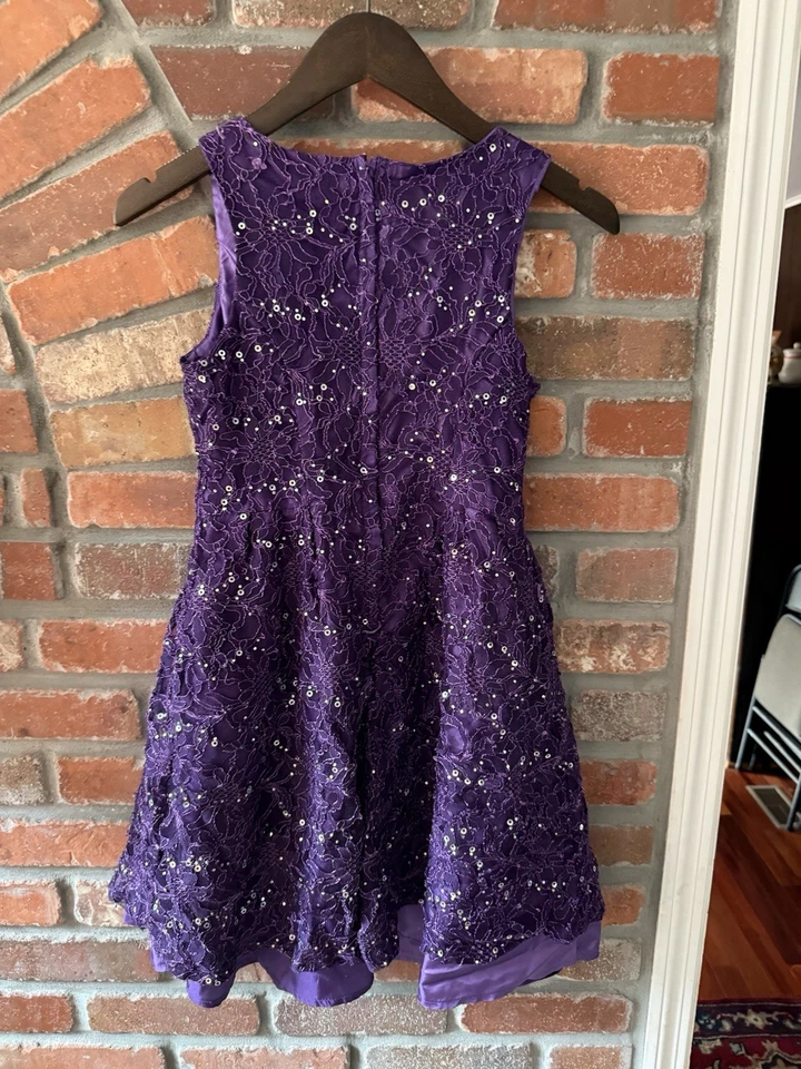Vestido de festa My Michelle infantil meninas lantejoulas roxas renda feriado Natal tamanho 14 - Imagem 2 de 4