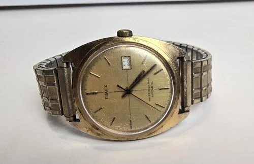 Vintage Timex Self-Wind Automatic Watch Gold-Tone Speidel USA Band
