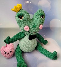 Handcrafted Amigurumi/Crocheted, it's a Prince Frog Named Finley
