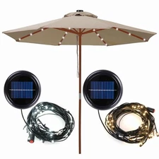 40 LED Solar String Light Fit 8-Rib 8ft 9ft Wooden Outdoor Patio Umbrella