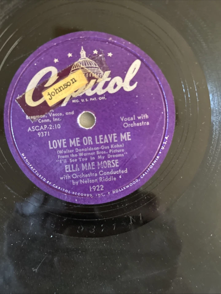 78 RPM Ella Mae Morse Capitol 1922- Love Me Or Leave Me/Blacksmith Blues VG+ - Image 4 of 4