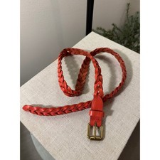 J.Crew Womens Braided Leather Belt Spice Orange Woven Skinny Accessory Small