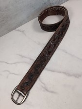 Vintage 1970's Hand Tooled Brown Leather Belt Boho 36"