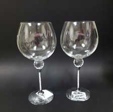 NEW 2 PC SET CLEAR WINE GLASS,CRYSTALS FILLED STEM,HANDMADE GLASS,GOBLET