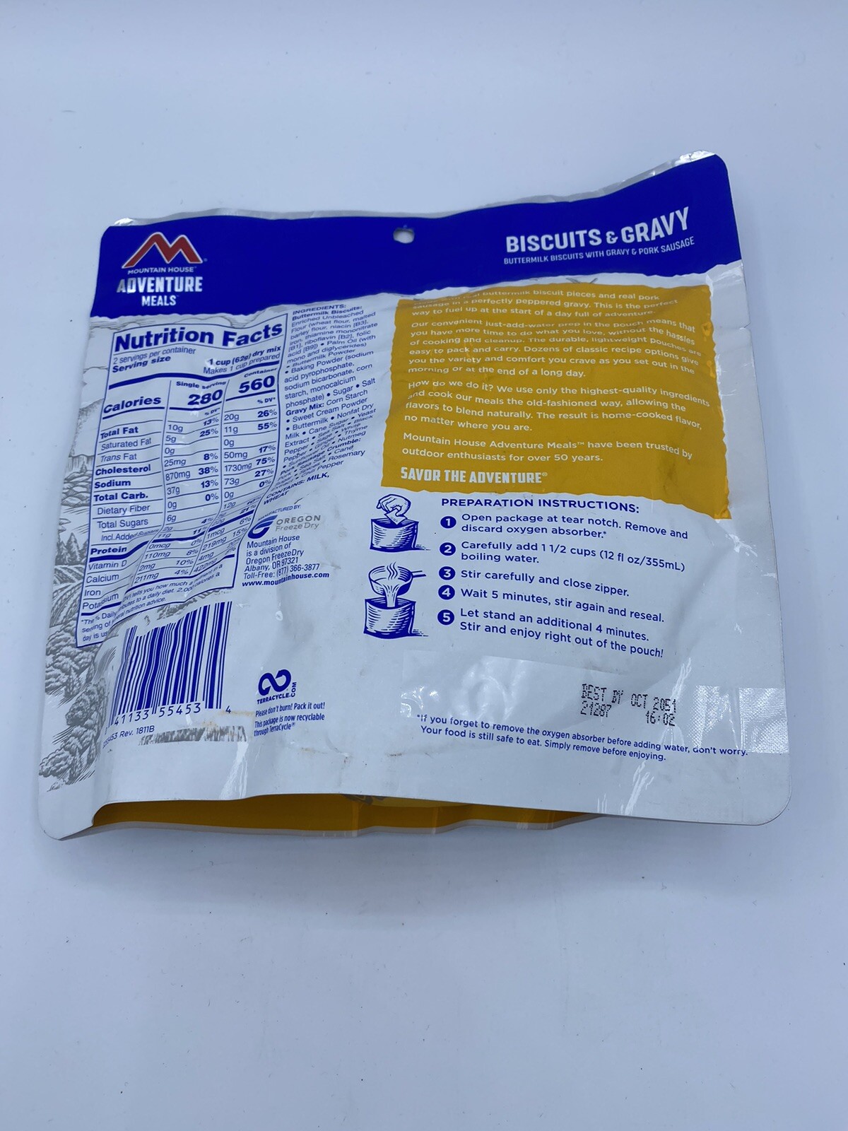 Mountain House Biscuits & Gravy 2Serving Breakfast Freeze Dried