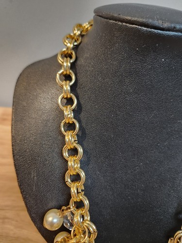 Vintage J De G Gold Tone Clear Bead And Faux Pearl Cluster Charm 18 In Necklace - Picture 5 of 9