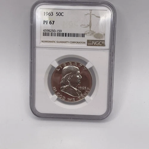 1963 NGC PF67 SILVER PROOF FRANKLIN HALF DOLLAR BRIGHT WHITE COIN 50C