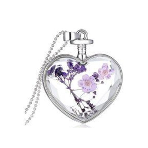 Real Dried Flower Large Pendant Silver/GoldTone Heart Square Round Resin Gift - Picture 2 of 18