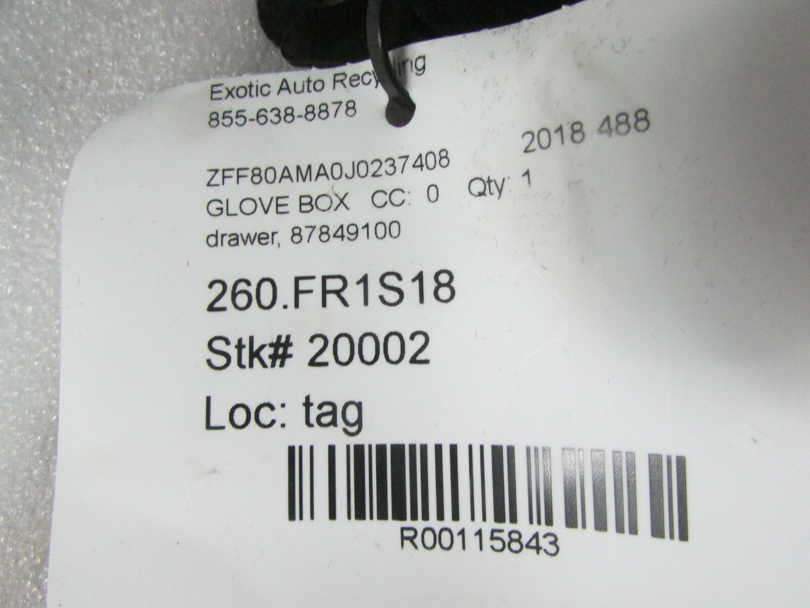 Ferrari 488, Glove Box Drawer, Used, P/N 87849100