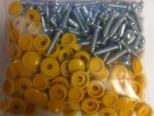 100 Pack Number Plate Metal Screws YELLOW Plastic Caps