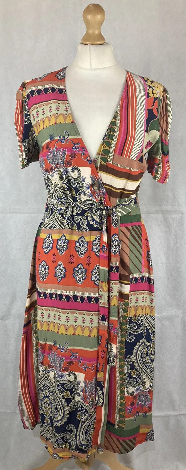 Monsoon Women's Multicolour Mix Print Wrap Style Knee Length Boho