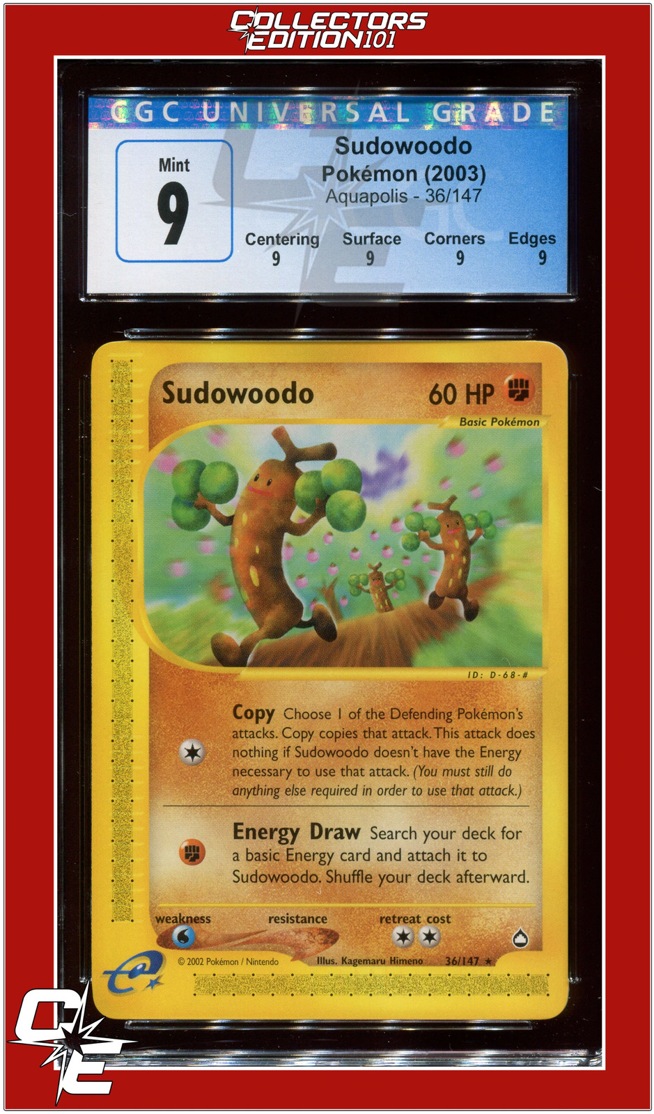 Sudowoodo 36/147 REVERSE HOLO Aquapolis Pokemon Card 489 - LP