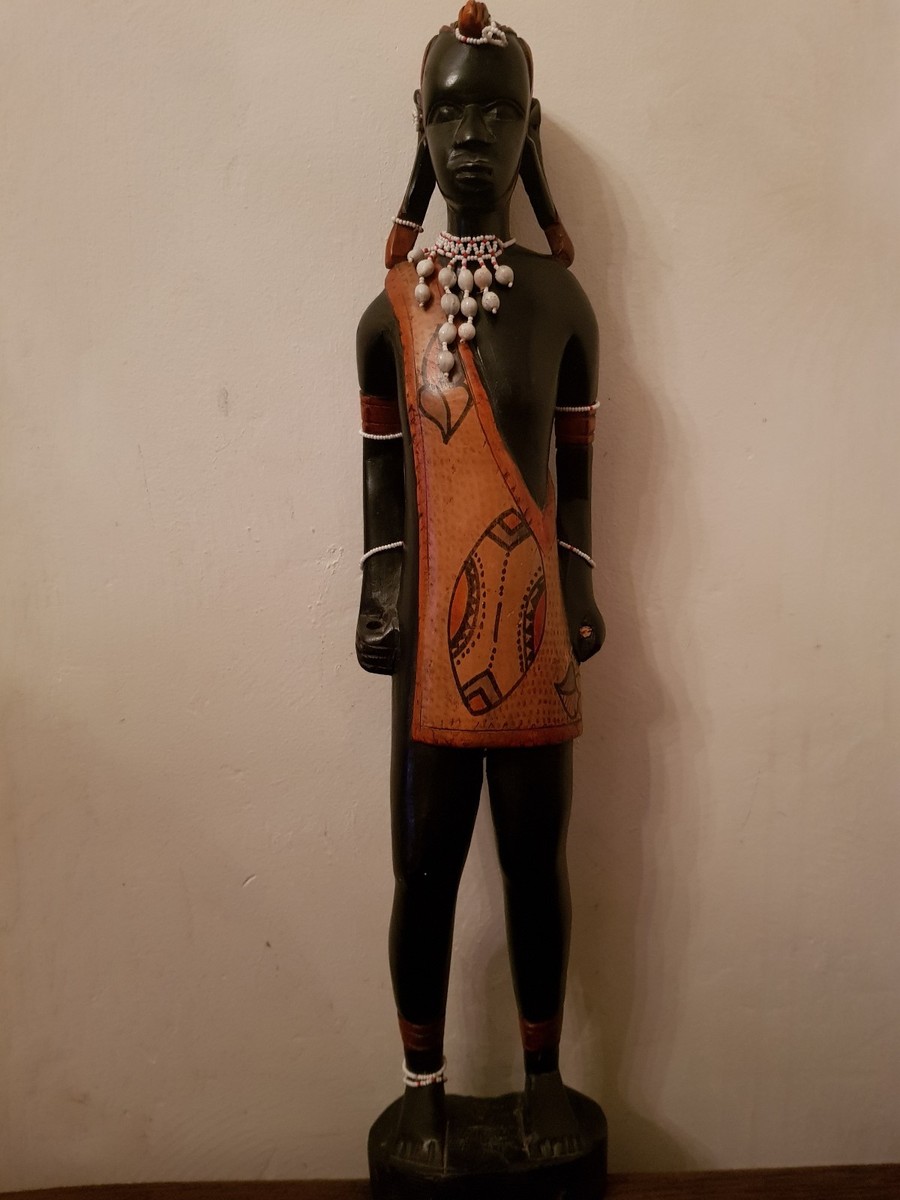 VINTAGE AFRICAN CARVED STATUE AFRICA TRIBAL ETHNIC LARGE WOODEN