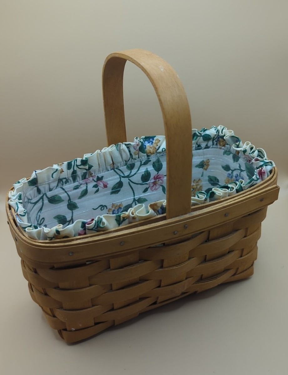Longaberger Basket Handwoven Rectangle 9 X 5 Fixed Handle Liner