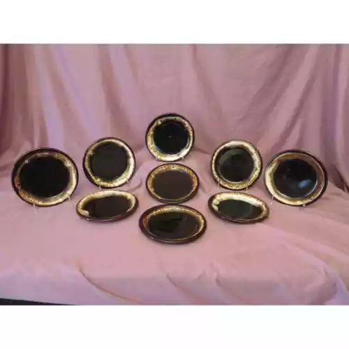 Set of 9 Vintage Pfaltzgraff GOURMET BROWN Drip Glaze 7" Salad or Bread Plates