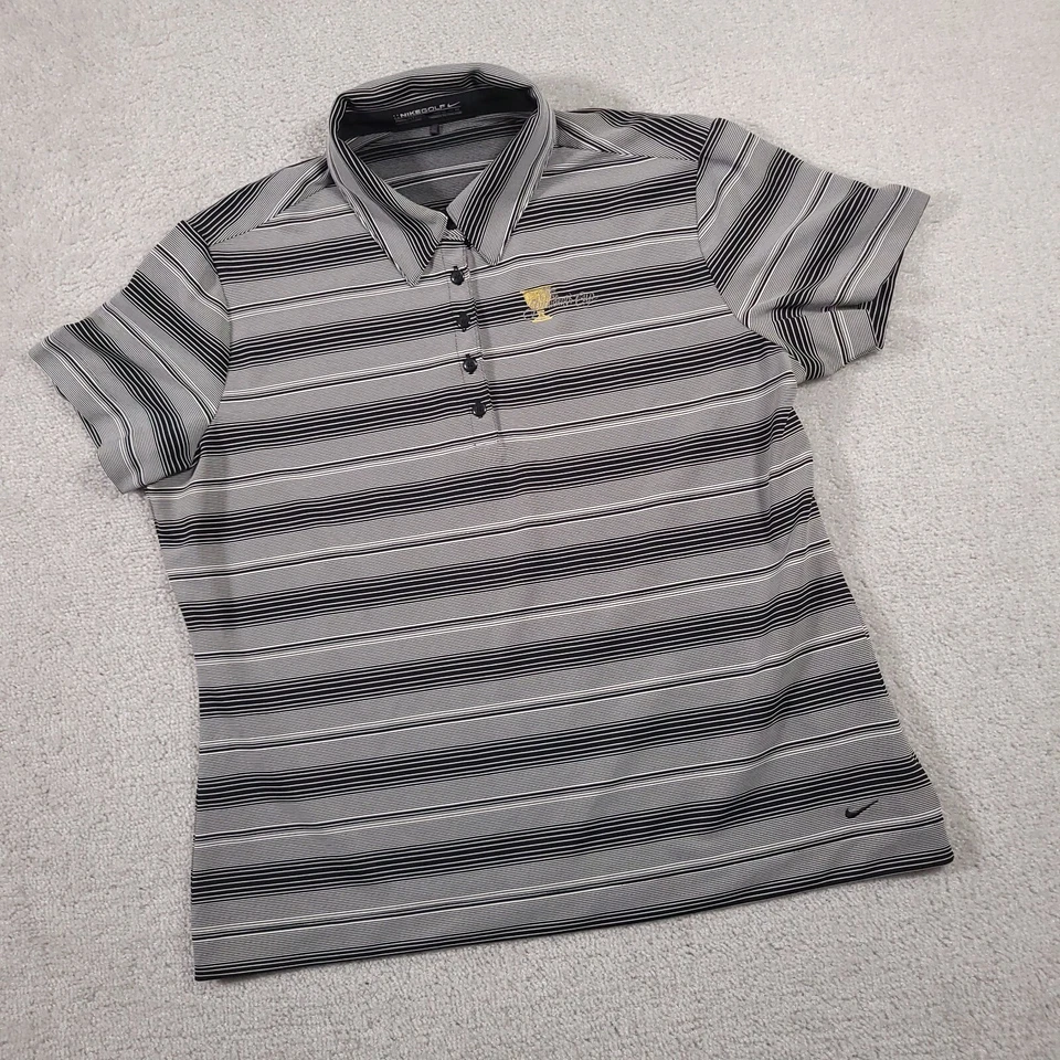 耐克高尔夫总统杯 Polo 衫女式 XL 码黑色灰色条纹适合干 — 第 2/4 张图片