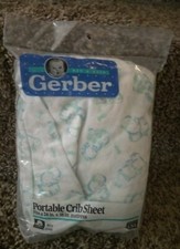 Gerber Portable Crib Sheet Animal Print VTG 24 in X 38 White Blue Animals