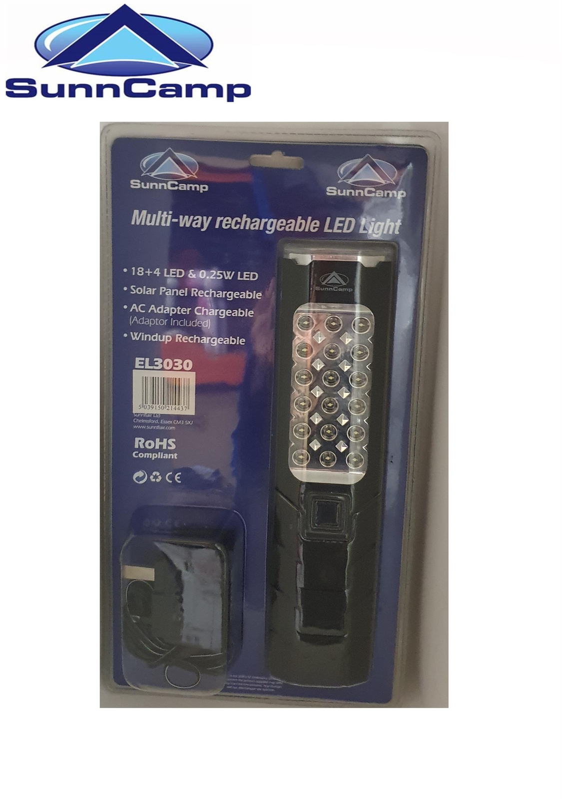 Sunncamp LED Multi-Way Rechargeable Light Solar Panel, Mains, Windup, Torch Lamp