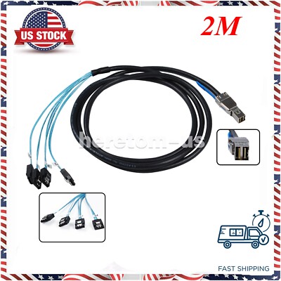 Mini External SAS HD SFF-8644 to 4 X SATA Cable 12/gbs 2 Meter US shipping