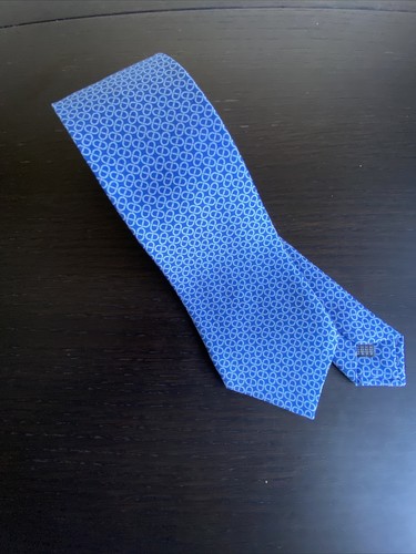 viola milano tie 100% silk HANDMADE IN ITALY light Blue Azure With Pattern - Picture 6 of 7