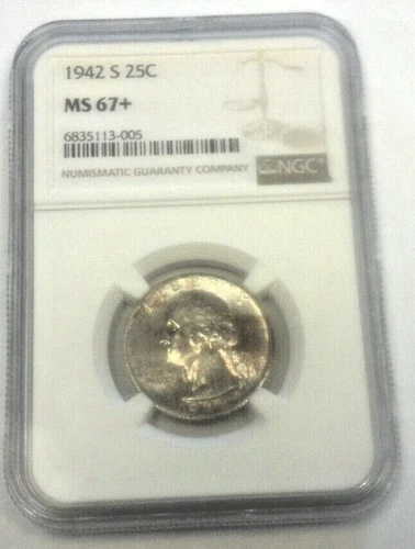 1942-S WASHINGTON SILVER QUARTER NGC MS67+ PLUS. REDUCED 6/6/25 (2776)