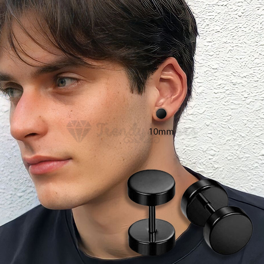 Male Ear Plug 10mm 2Pcs Ear Plug Tunnel Dumbbell 10MM Black