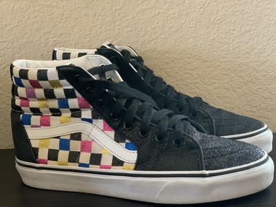 rainbow checkered high top vans