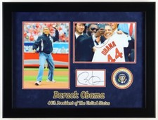 BARRACK OBAM SIGNED CUT FRAMED DISPLAY MLB BASEBALL FIRST PITCH PRESIDENT